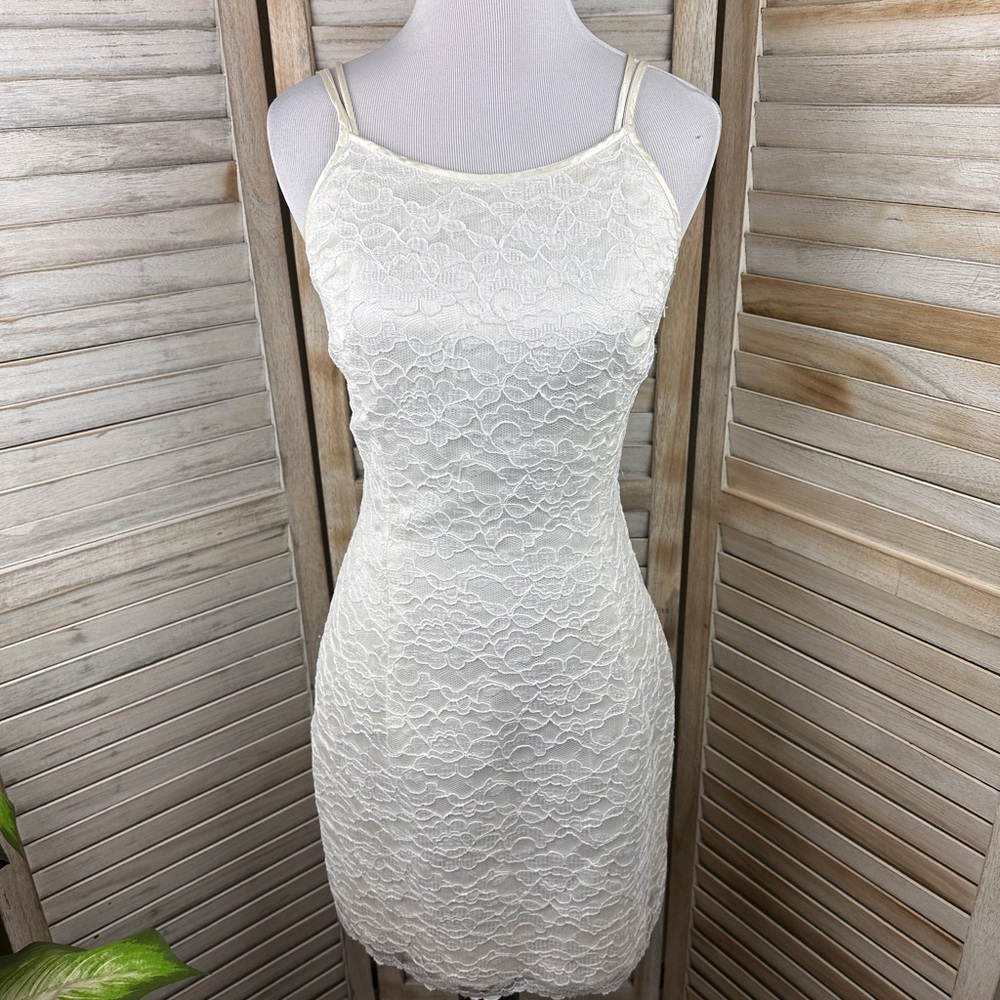 Vintage Rare 80s 90s Jessica McClintock Gunne Sax White Lace Corset Back Dress